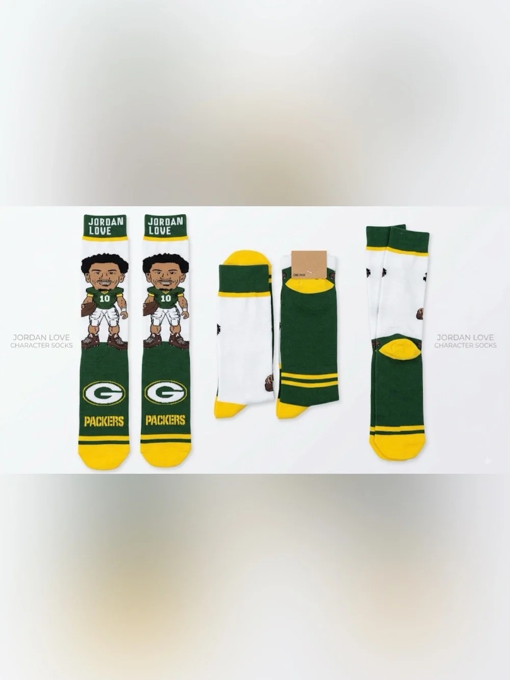 NFL Green Bay packers Jordan love character crew socks new new new